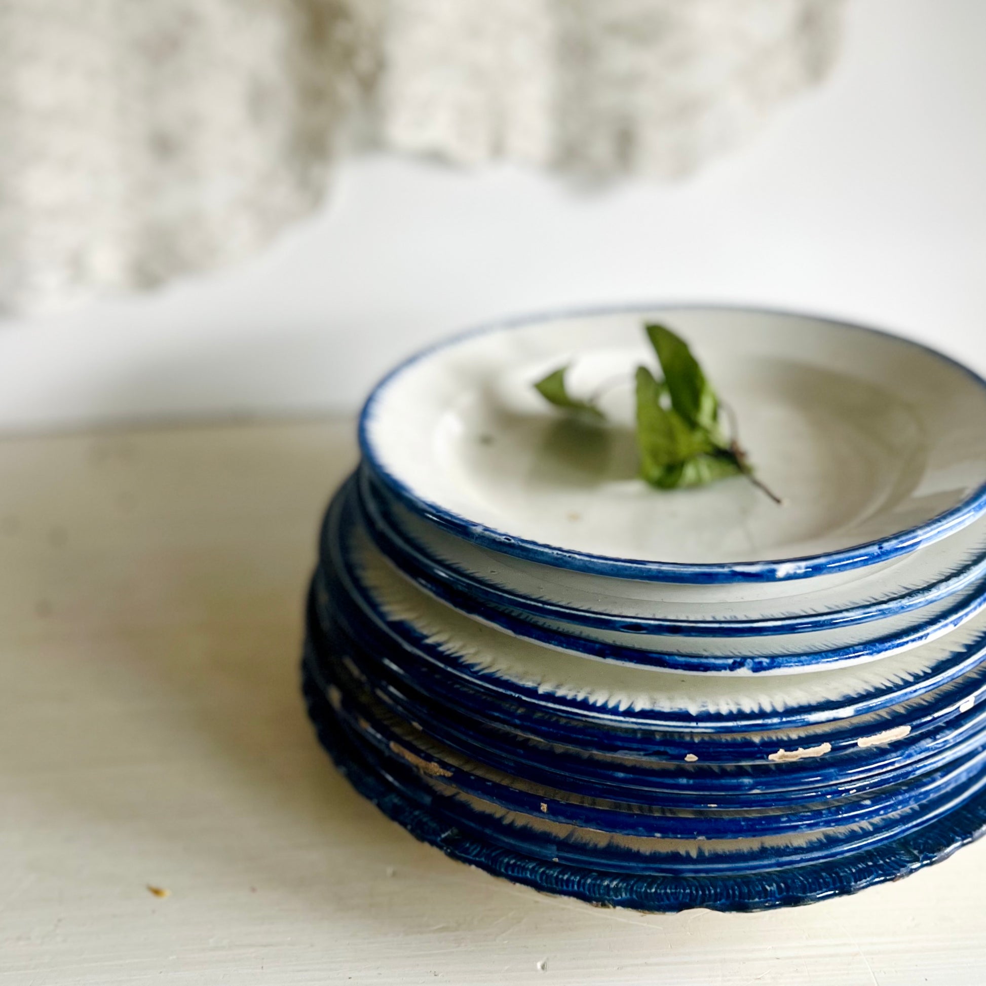 Antique 10-Piece Blue Feather Edge Plate Collection