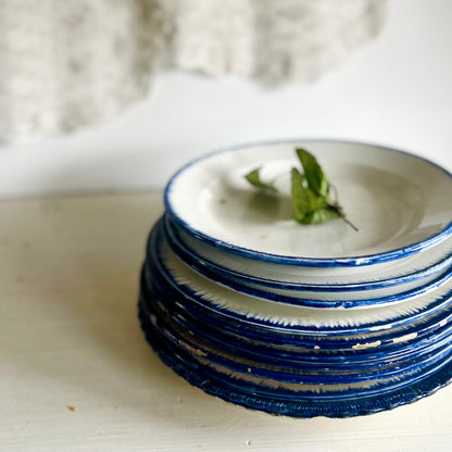 Antique 10-Piece Blue Feather Edge Plate Collection