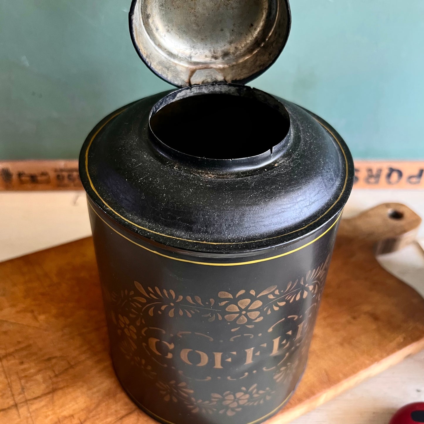 Vintage Tole Stencilled Coffee and Tea Tin Canisters