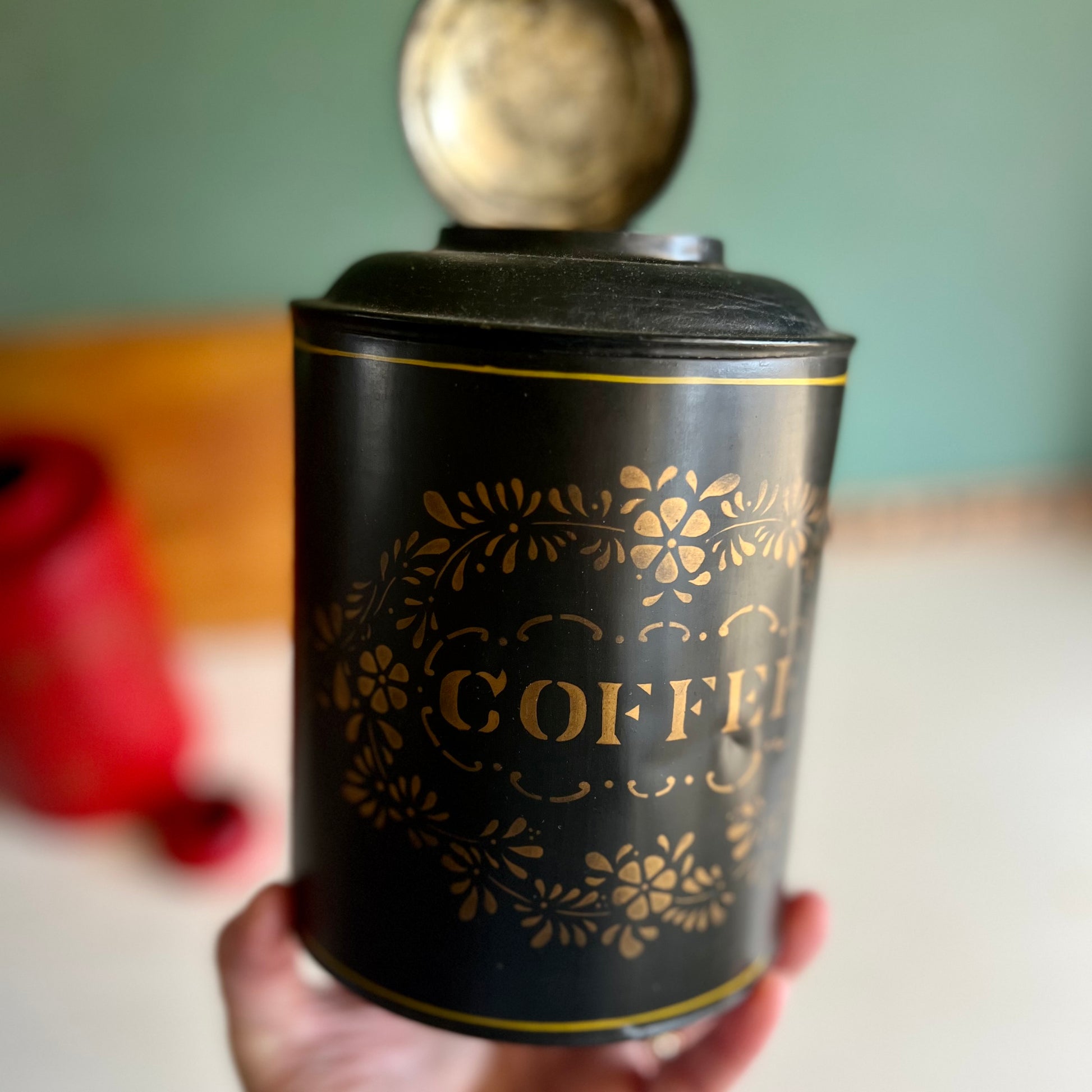 Vintage Tole Stencilled Coffee and Tea Tin Canisters