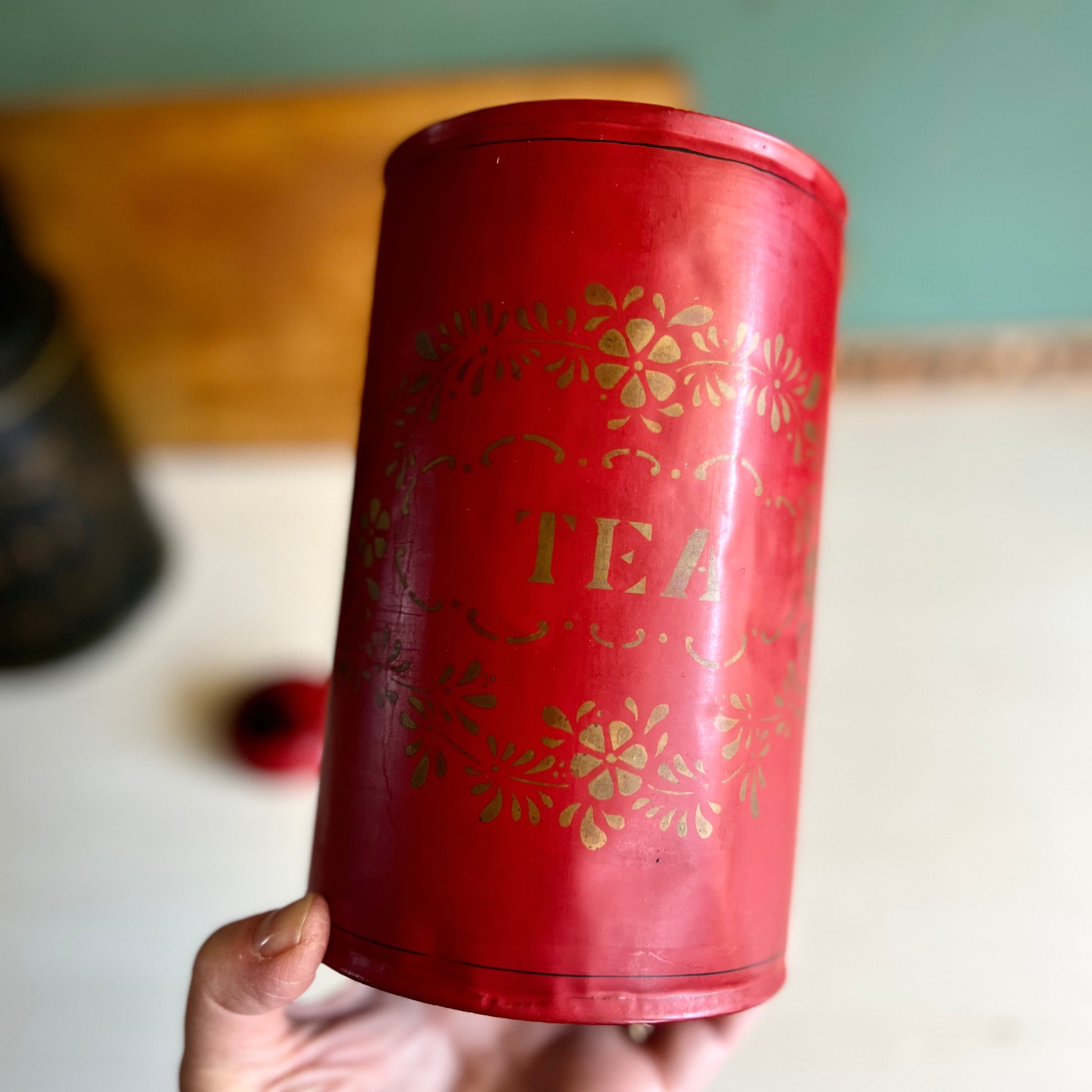 Vintage Tole Stencilled Coffee and Tea Tin Canisters