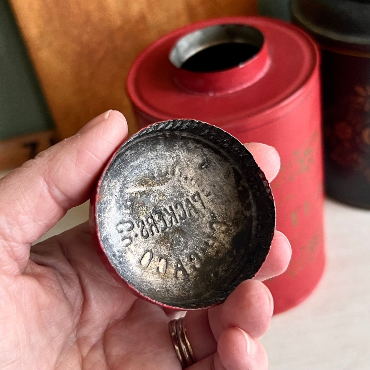Vintage Tole Stencilled Coffee and Tea Tin Canisters