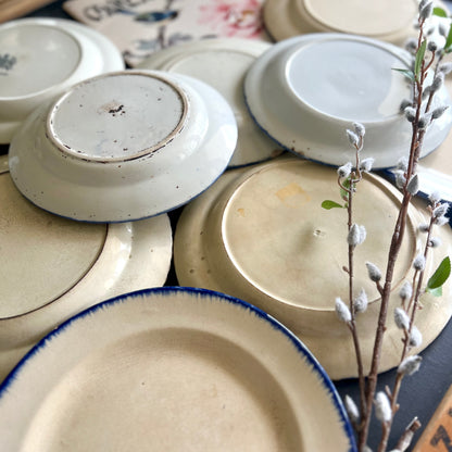 Antique 10-Piece Blue Feather Edge Plate Collection