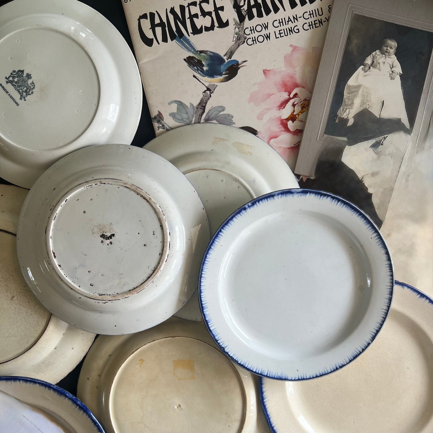 Antique 10-Piece Blue Feather Edge Plate Collection