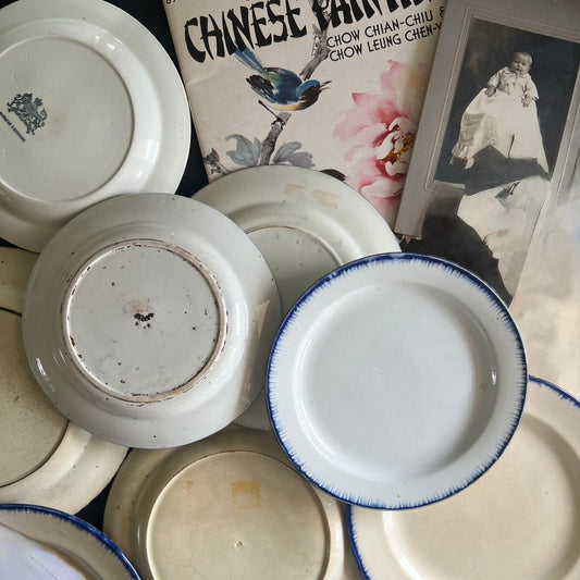 Antique 10-Piece Blue Feather Edge Plate Collection