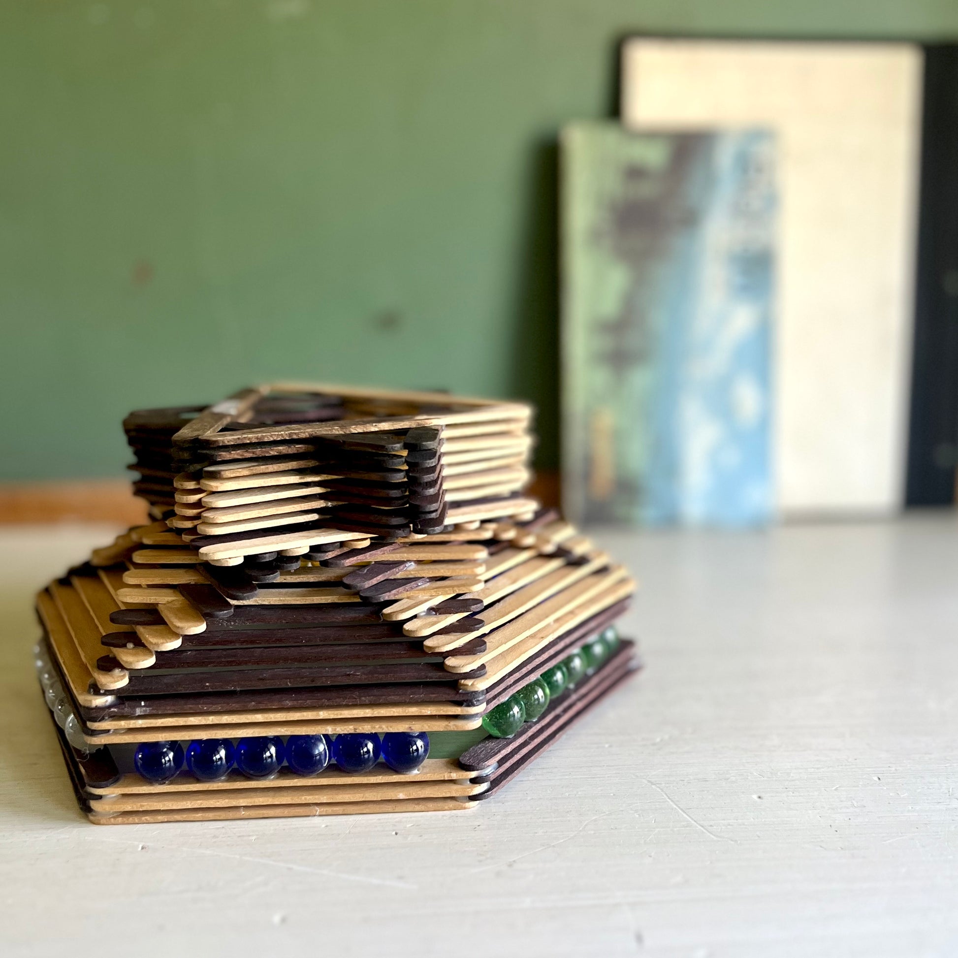 Tramp Art Popsicle and Marble Bowl, c.1970s