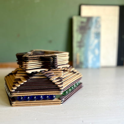 Tramp Art Popsicle and Marble Bowl, c.1970s