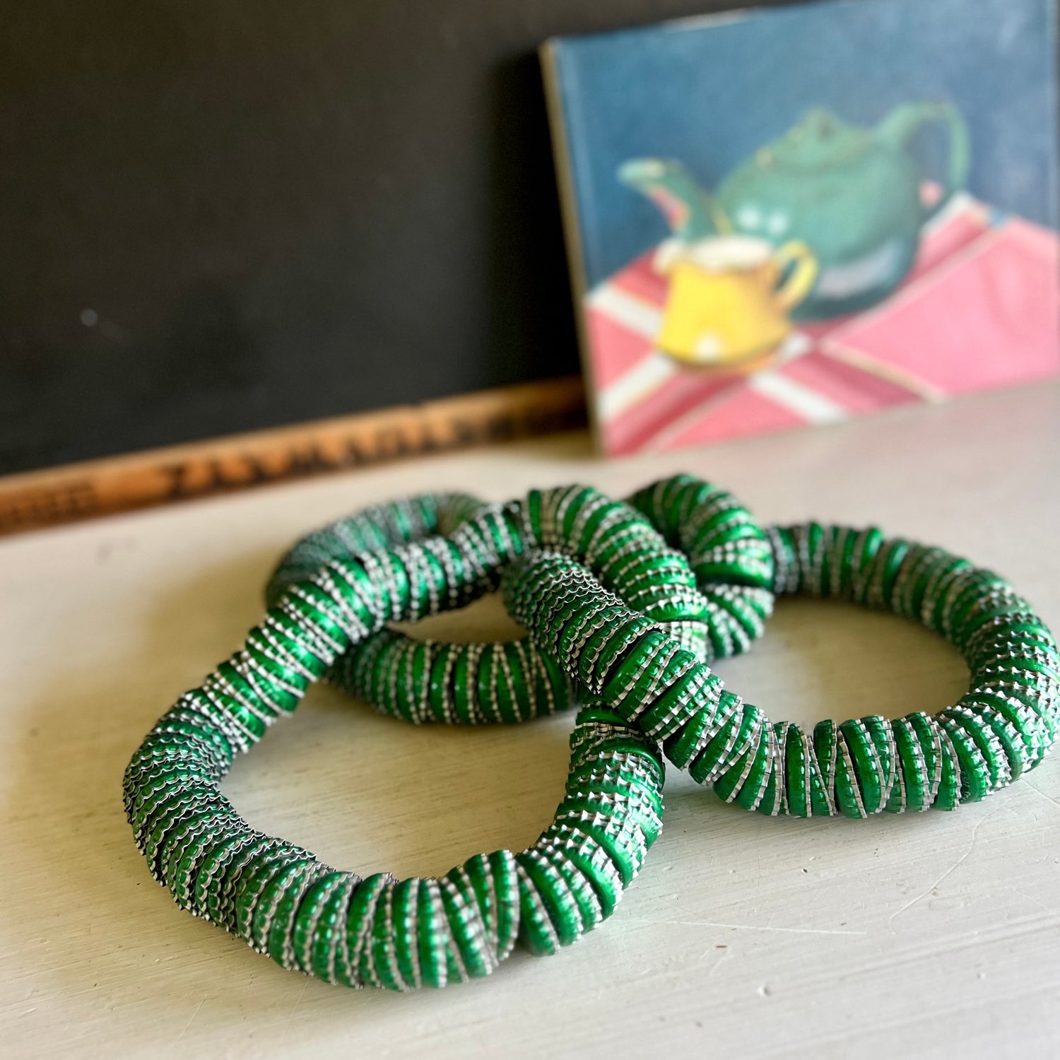 Folk Art Three Link Green Bottle Cap Chain