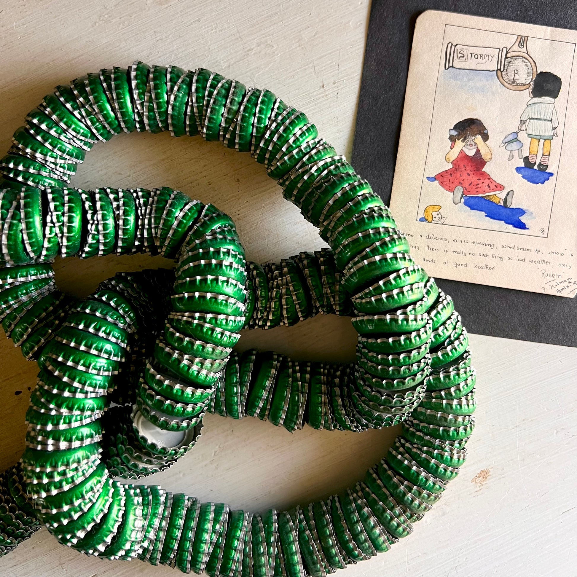 Folk Art Three Link Green Bottle Cap Chain