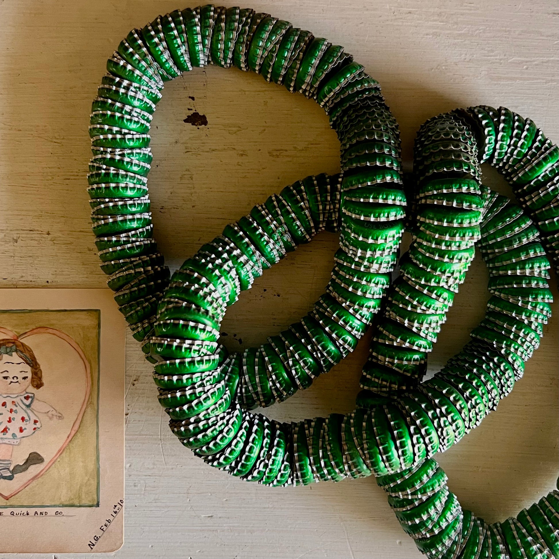 Folk Art Three Link Green Bottle Cap Chain