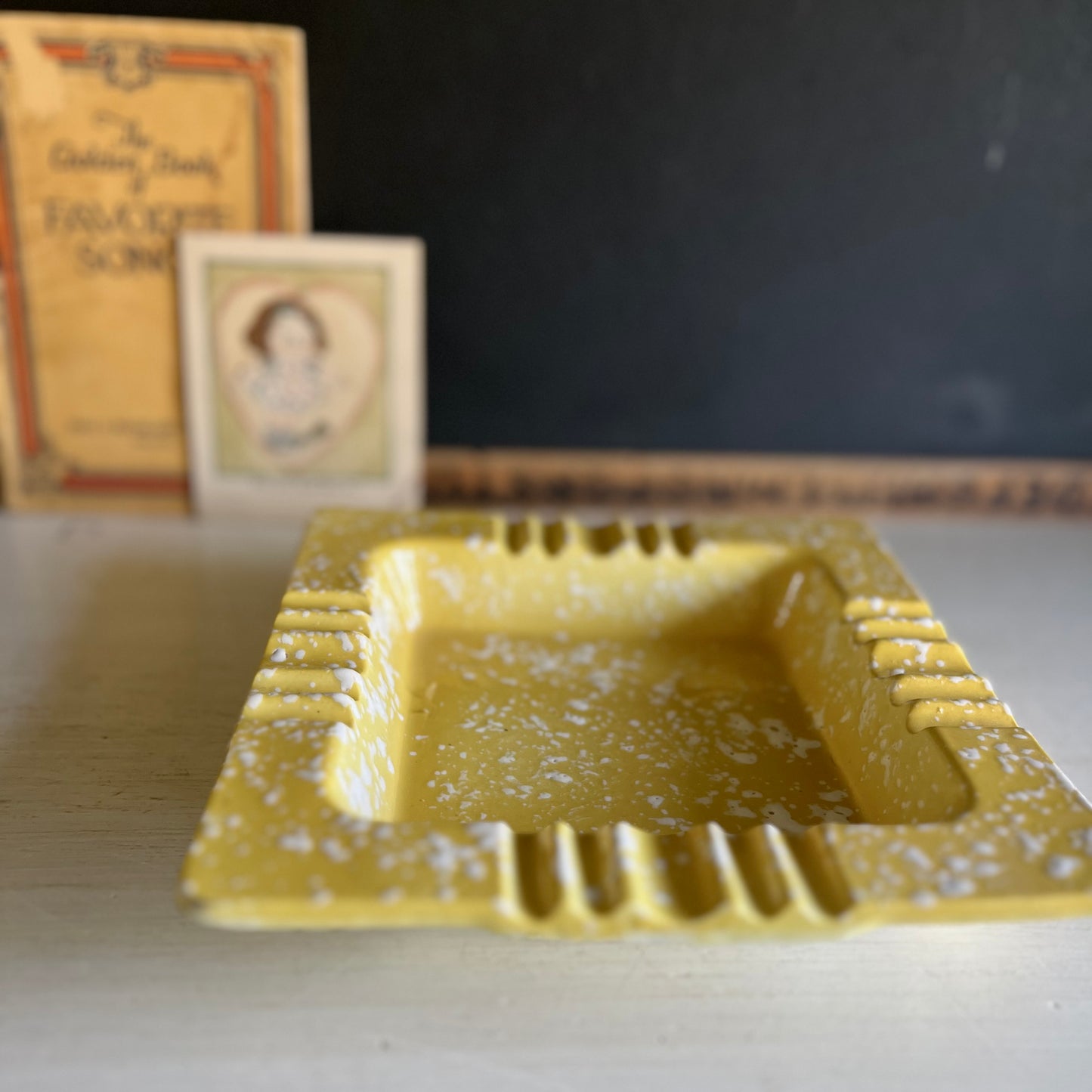 Mid Century USA Pottery Square Yellow Ashtray