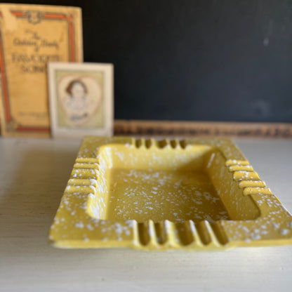 Mid Century USA Pottery Square Yellow Ashtray