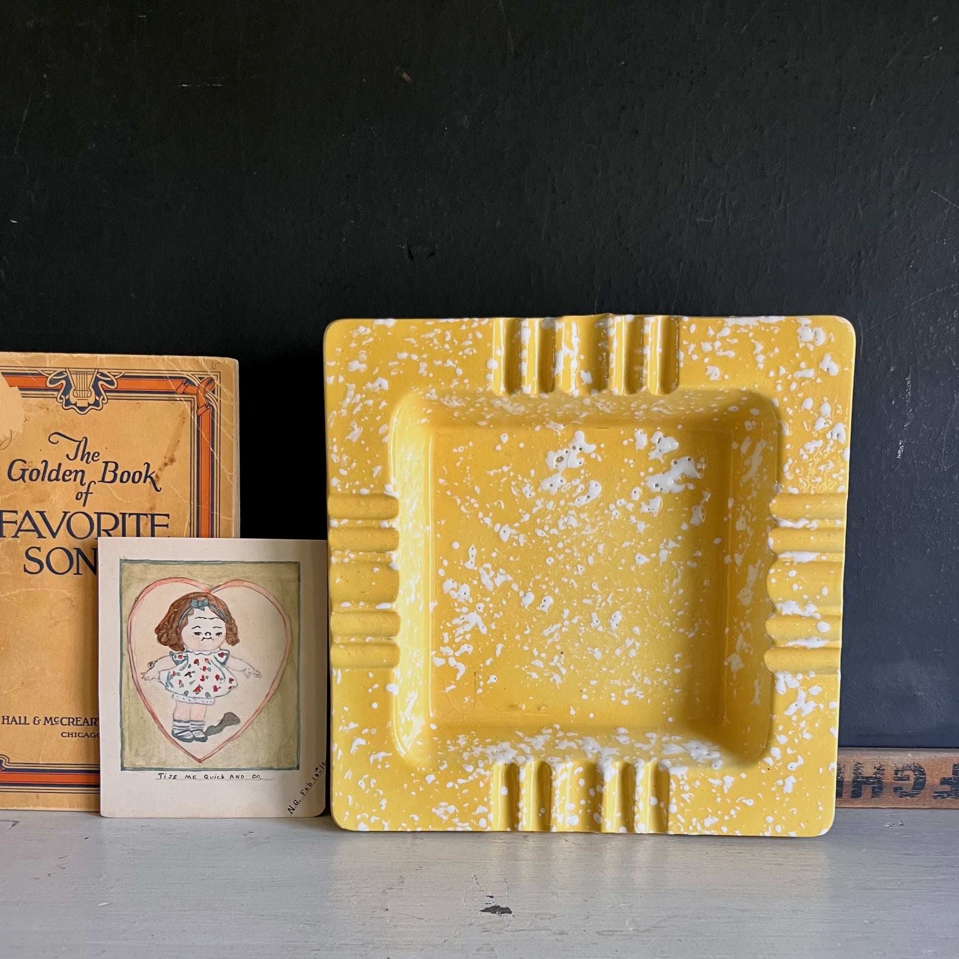 Mid Century USA Pottery Square Yellow Ashtray