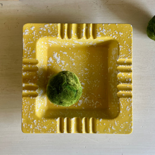 Mid Century USA Pottery Square Yellow Ashtray