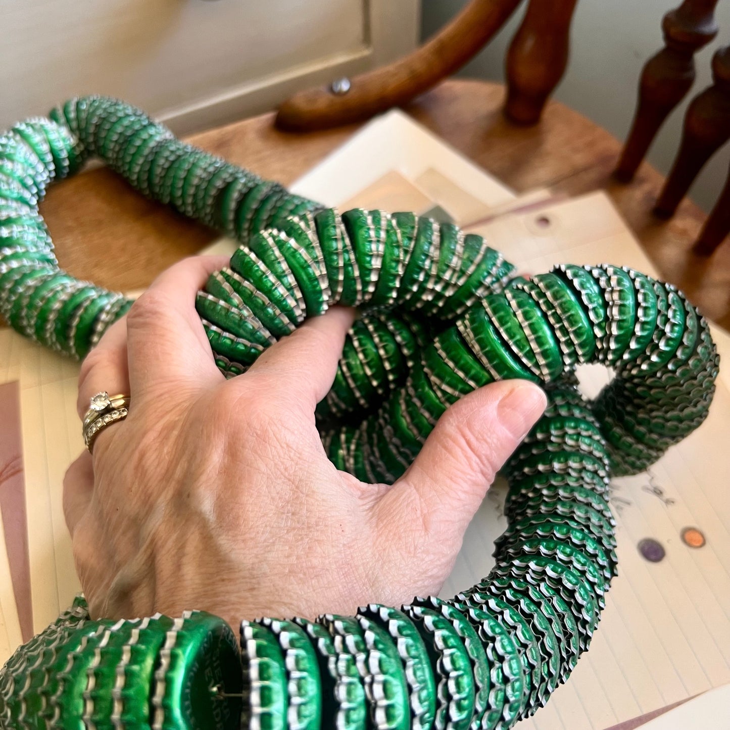 Folk Art Three Link Green Bottle Cap Chain