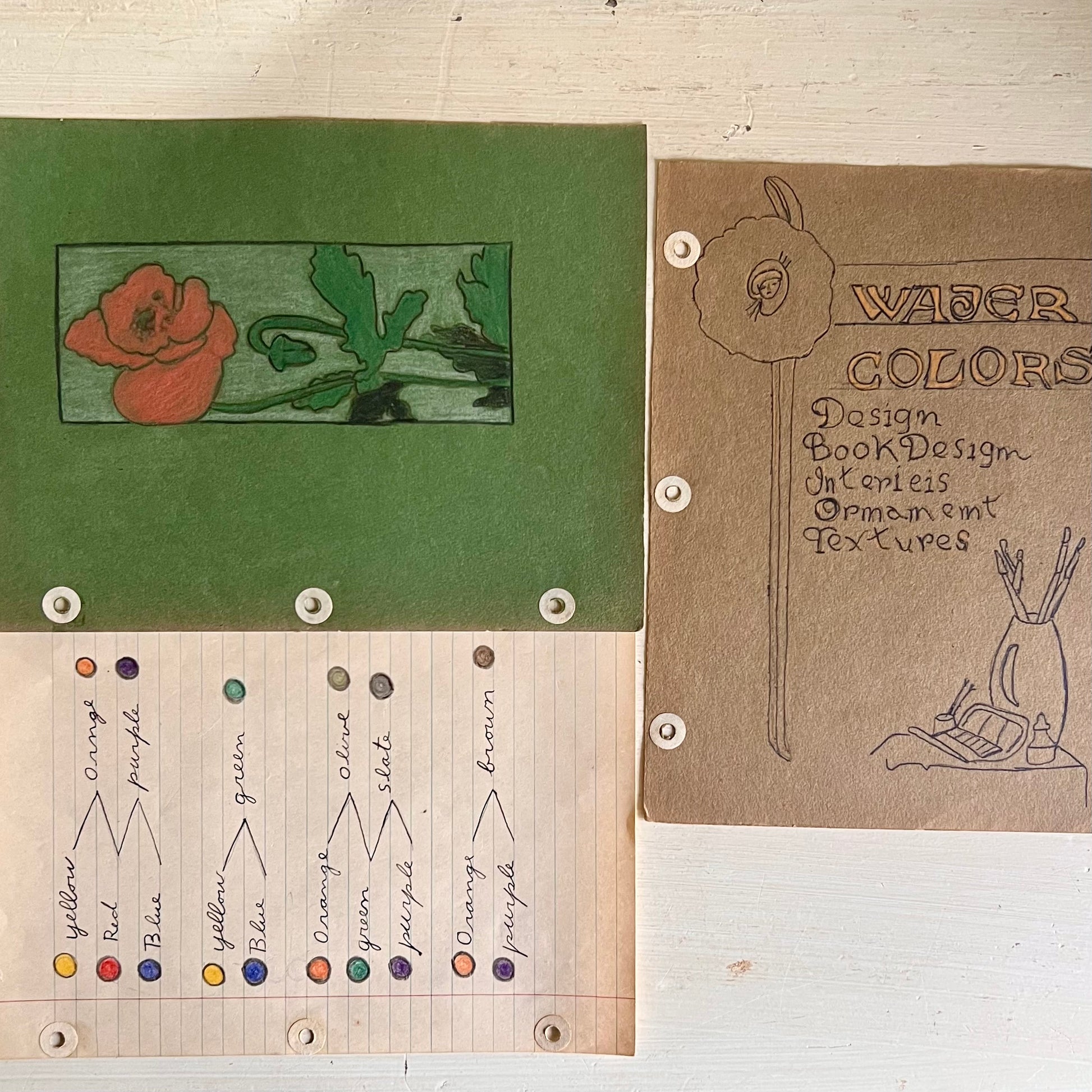 Vintage Ephemera: Student Art Class Notebook Pages