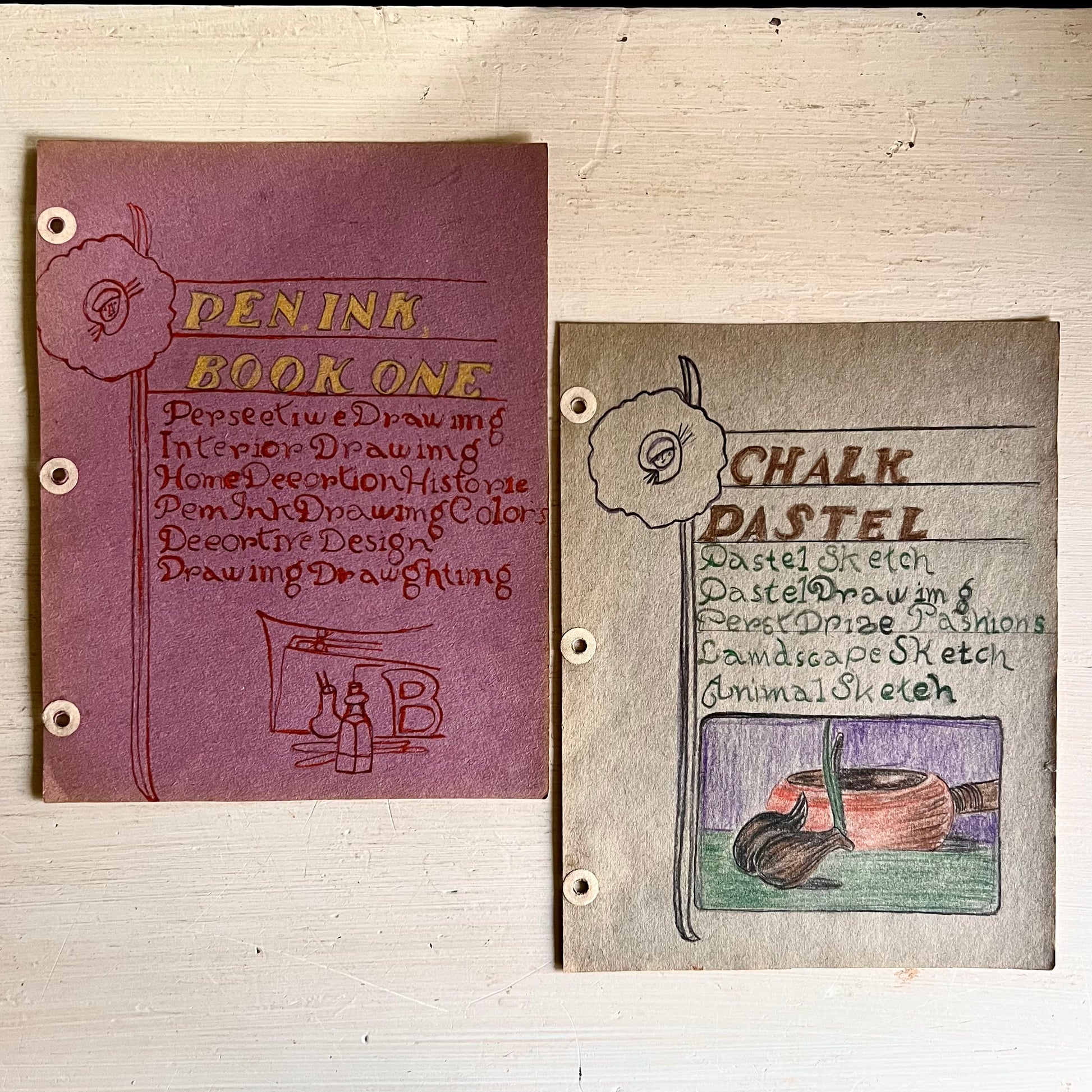 Vintage Ephemera: Student Art Class Notebook Pages