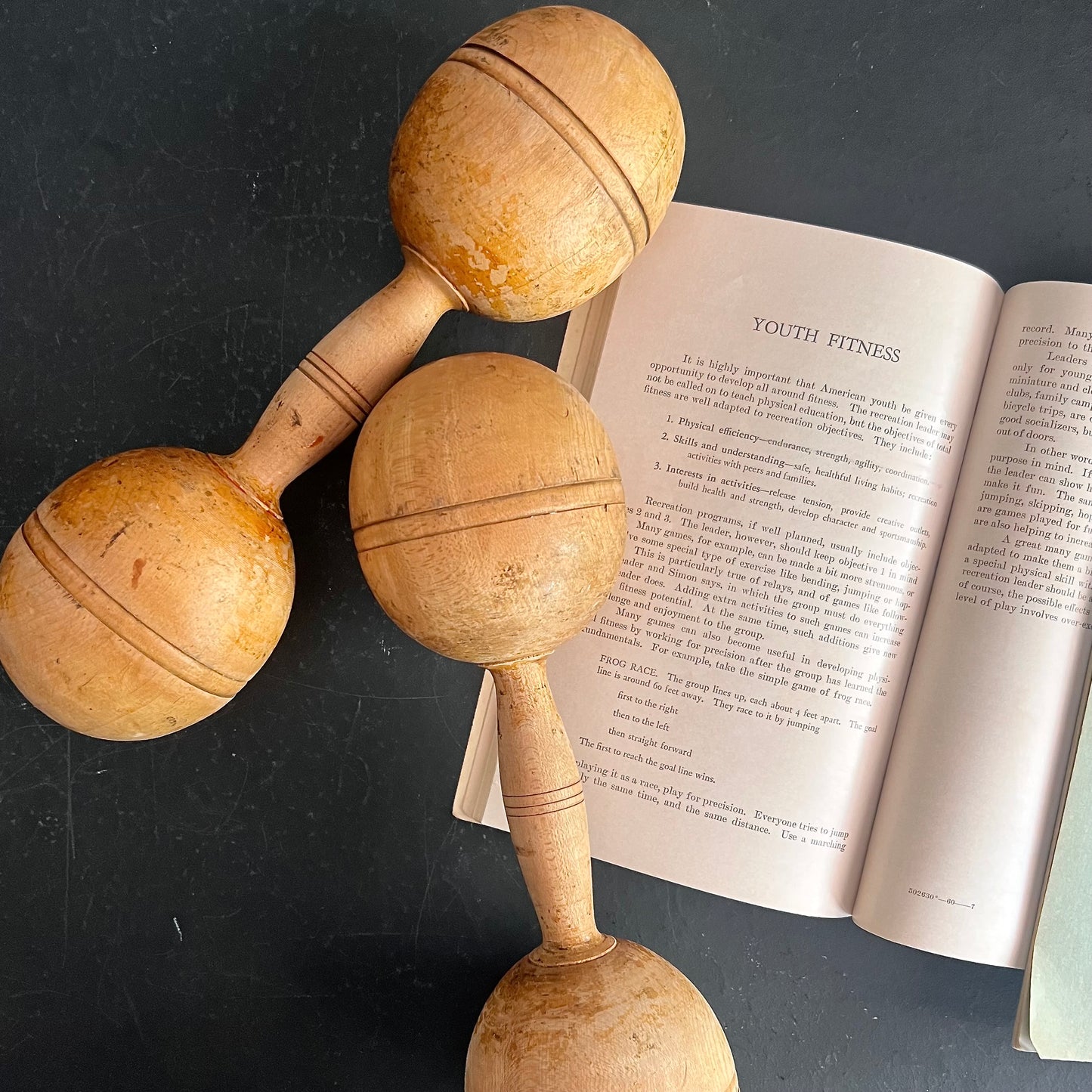 Vintage Rustic Wooden Dumbbells