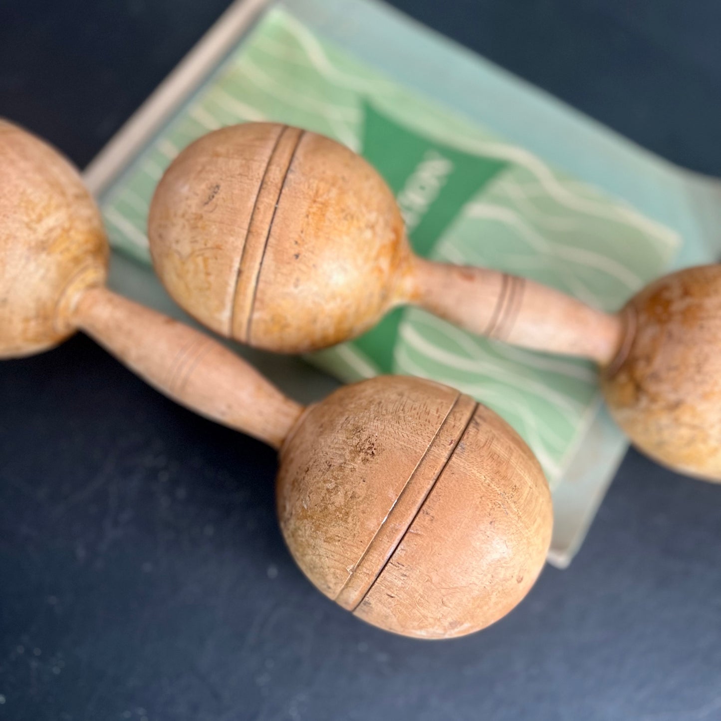 Vintage Rustic Wooden Dumbbells