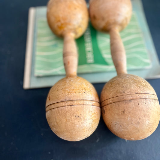 Vintage Rustic Wooden Dumbbells