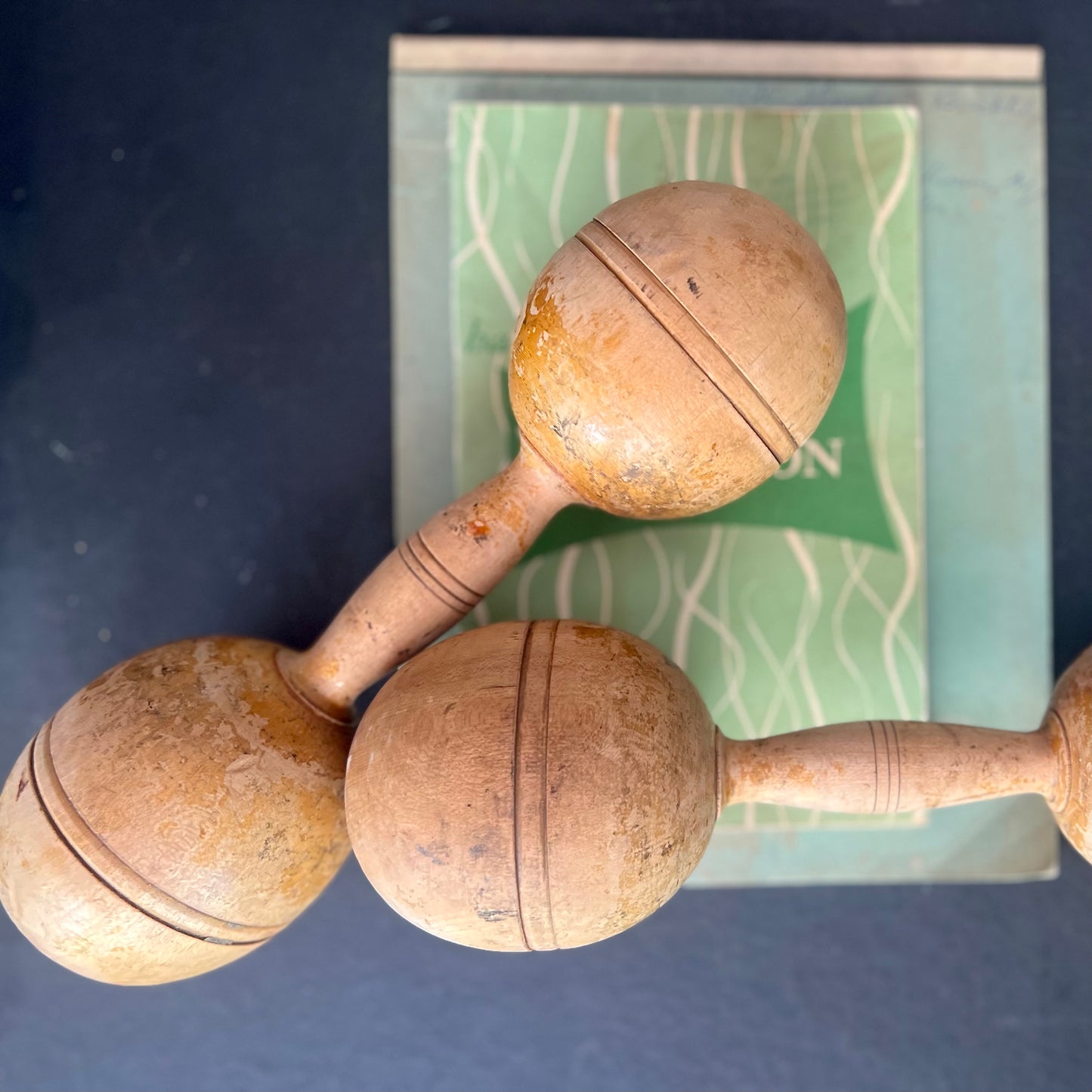Vintage Rustic Wooden Dumbbells