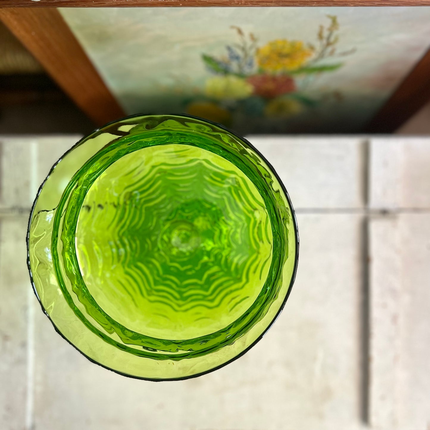 Mid Century Modern Empoli Italy Green Art Glass Compote