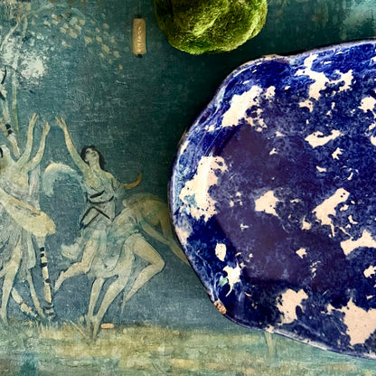 Early Antique Cobalt Blue and White Spongeware Platter