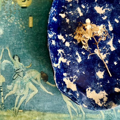 Early Antique Cobalt Blue and White Spongeware Platter