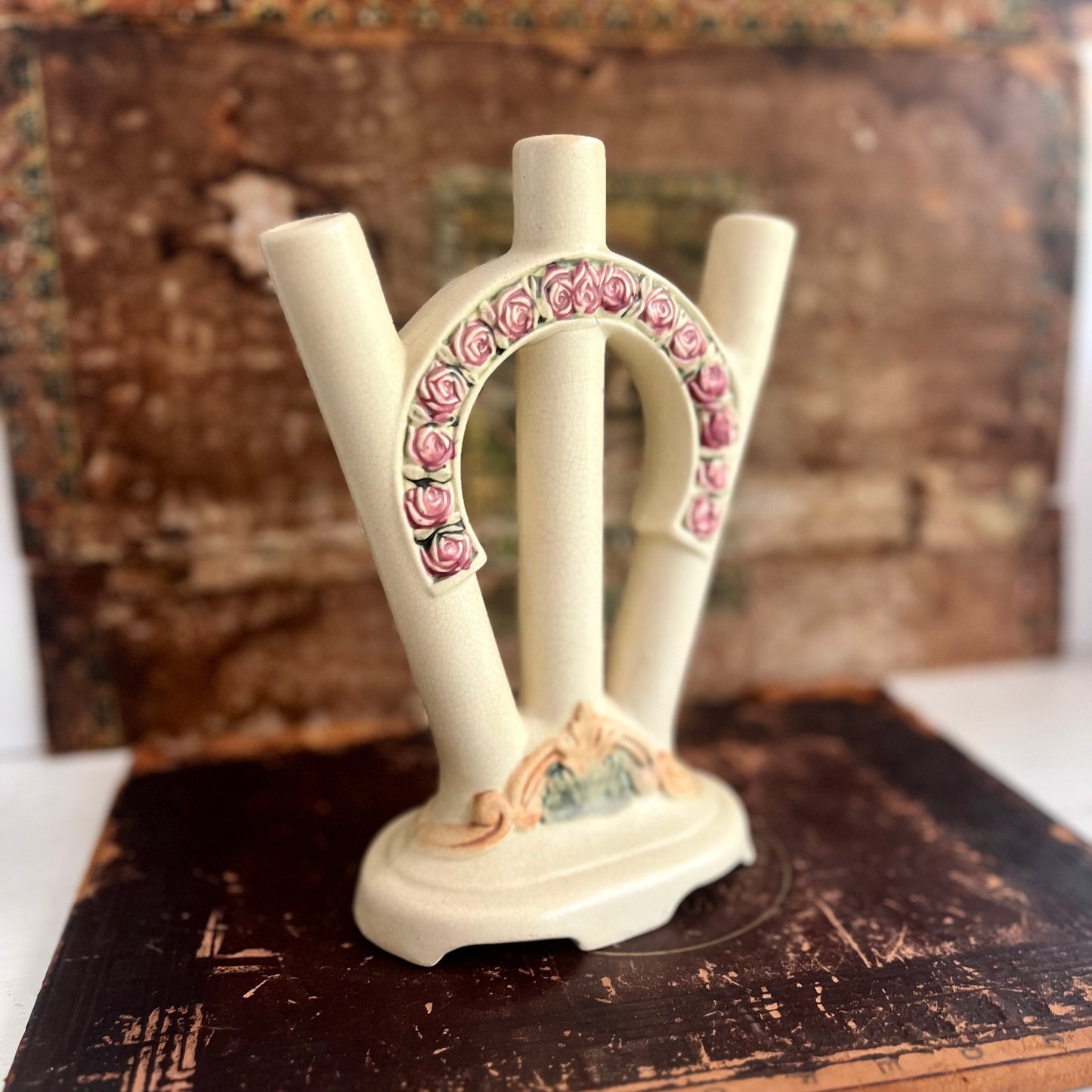 Antique 1920s Weller Pottery Roma Triple Bud Vase