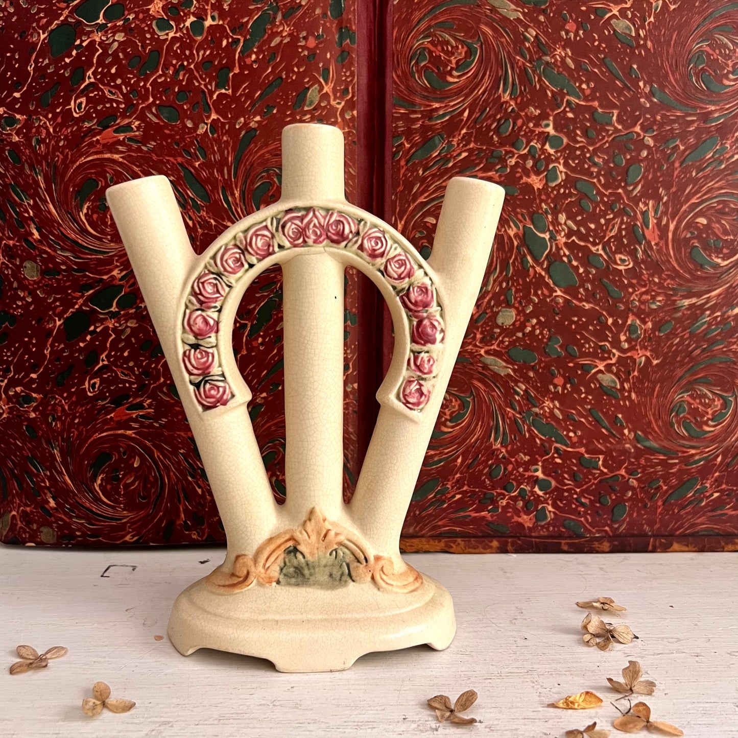 Antique 1920s Weller Pottery Roma Triple Bud Vase