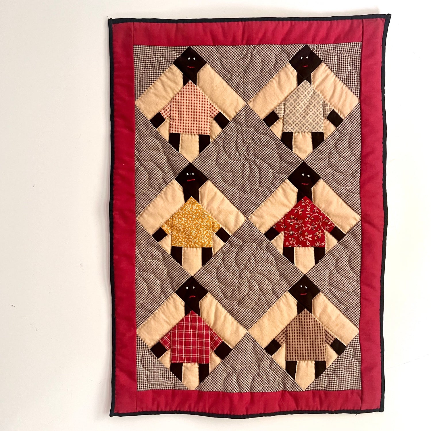 Black Americana Folk Art Crib Quilt or Wall Hanging