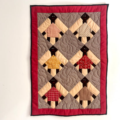 Black Americana Folk Art Crib Quilt or Wall Hanging