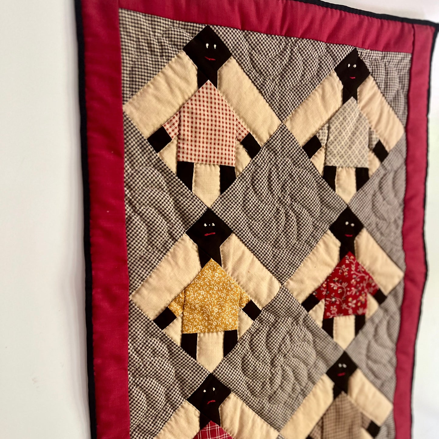 Black Americana Folk Art Crib Quilt or Wall Hanging