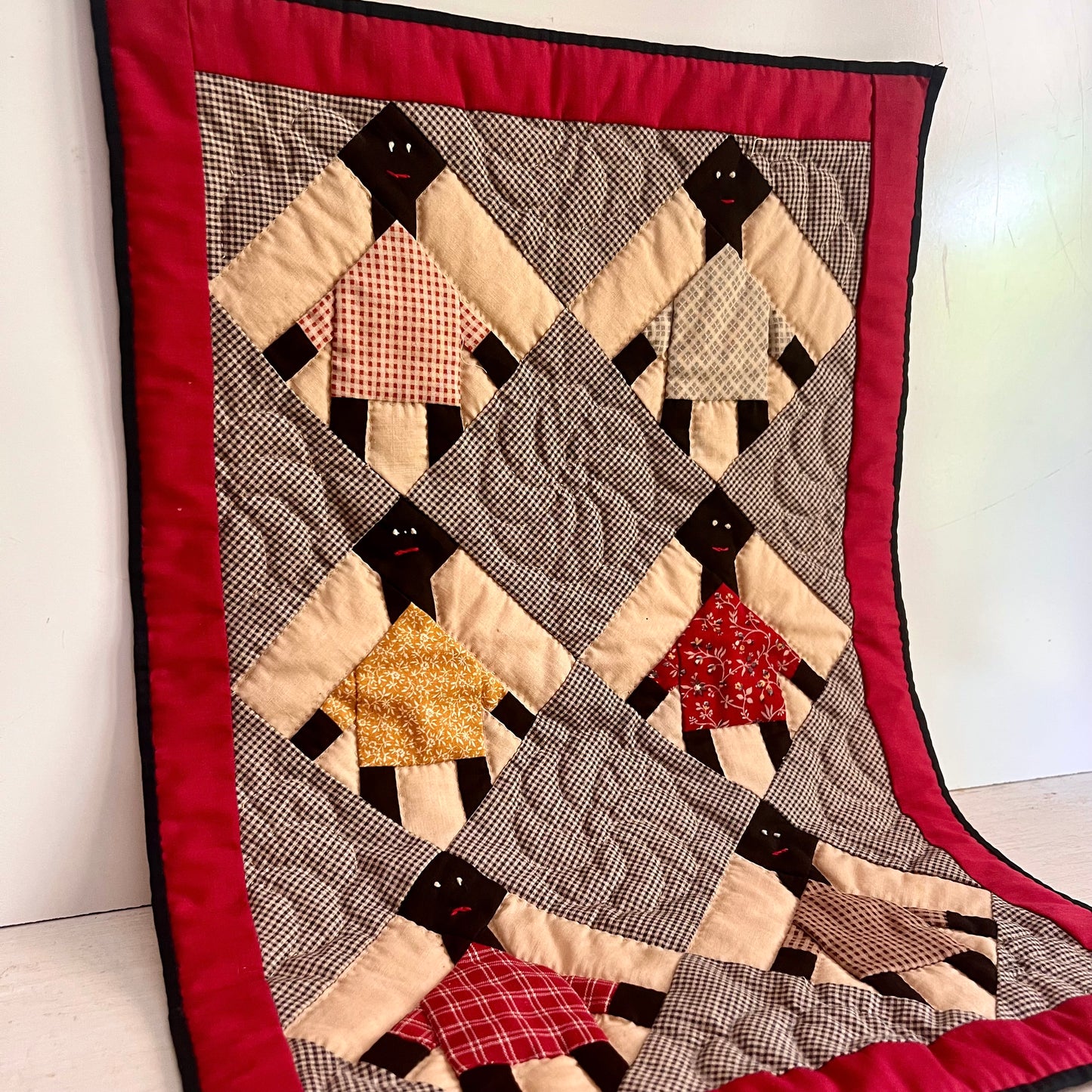 Black Americana Folk Art Crib Quilt or Wall Hanging