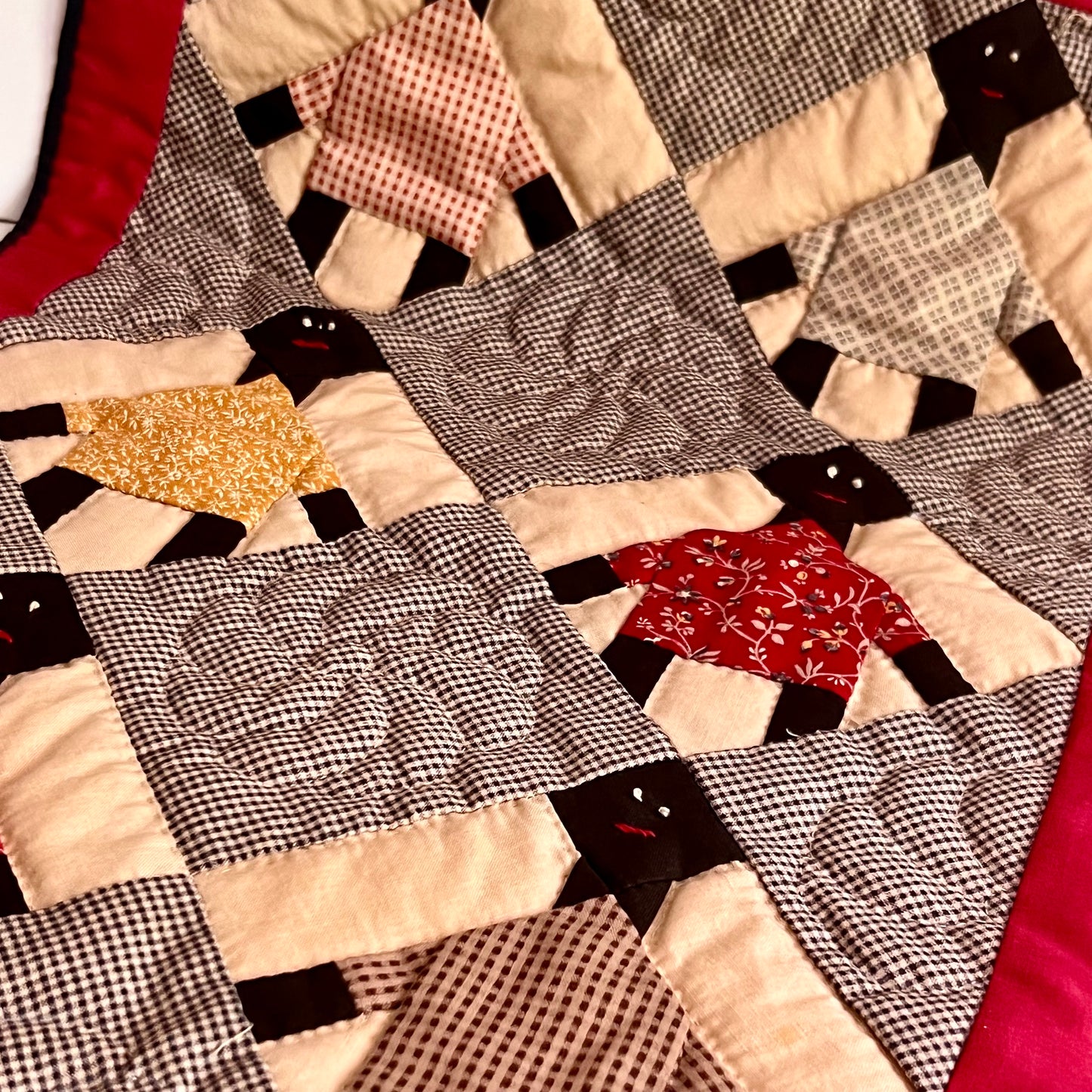 Black Americana Folk Art Crib Quilt or Wall Hanging