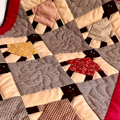 Black Americana Folk Art Crib Quilt or Wall Hanging