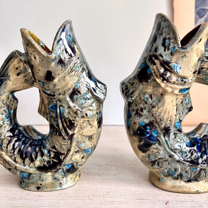 Pair of Speckled Pottery Jug Fishes