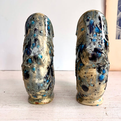 Pair of Speckled Pottery Jug Fishes