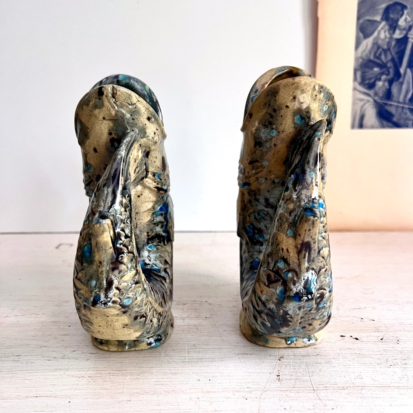 Pair of Speckled Pottery Jug Fishes