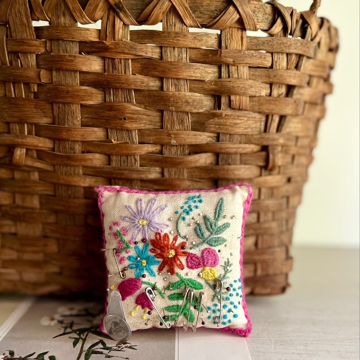 Old Handmade Embroidered Pincushion