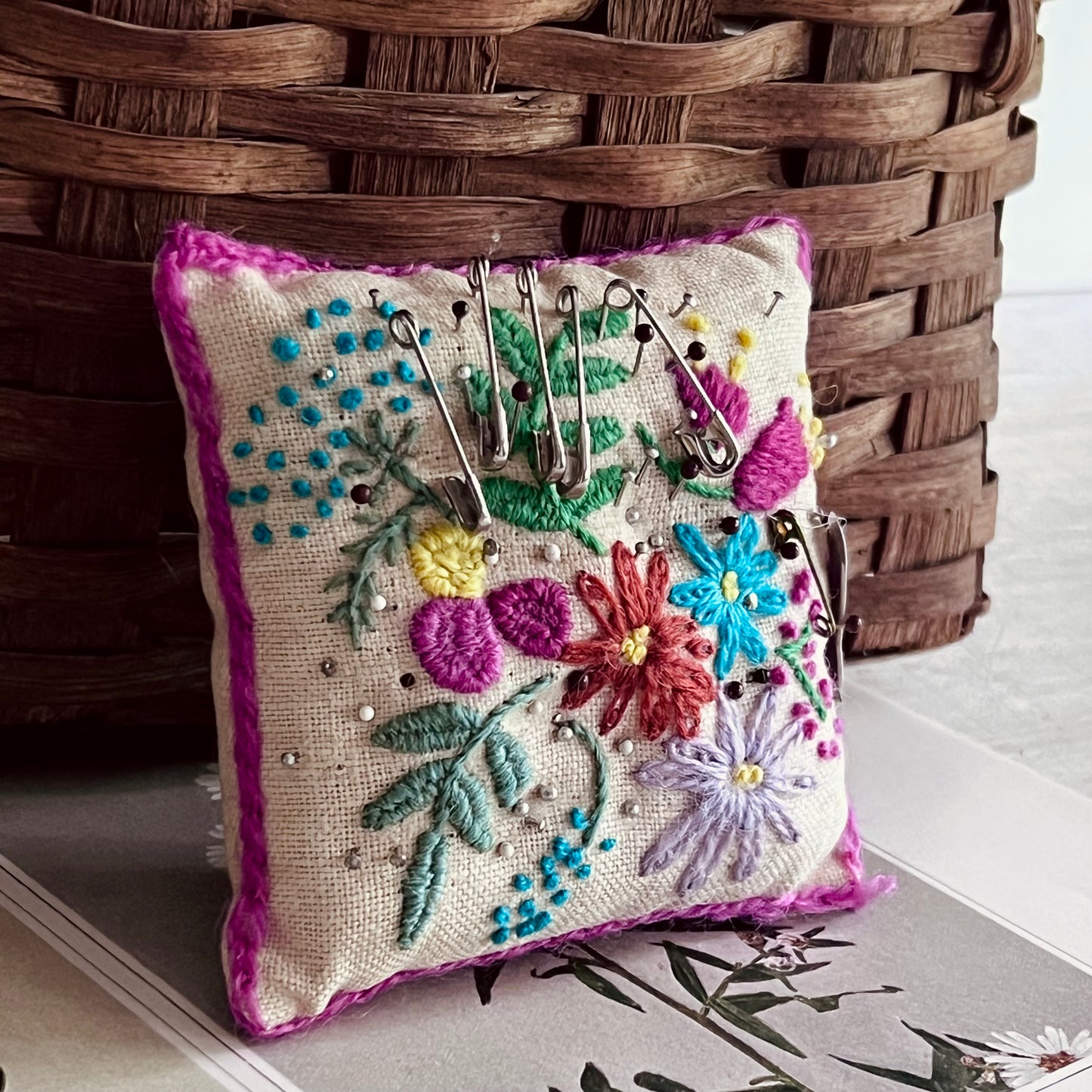 Old Handmade Embroidered Pincushion