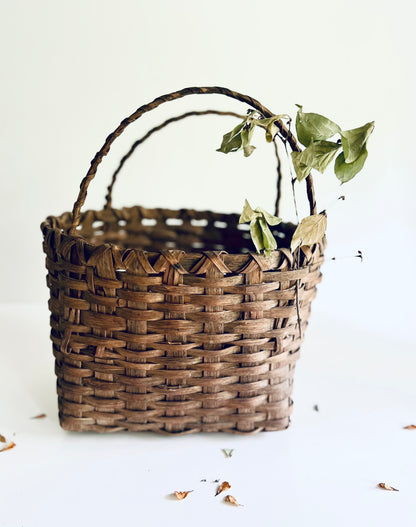 Vintage Hand Woven Basket with Double Handles