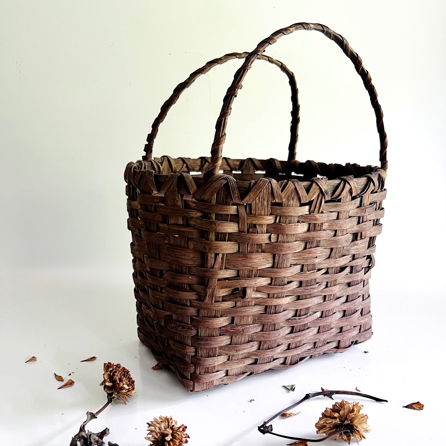 Vintage Hand Woven Basket with Double Handles