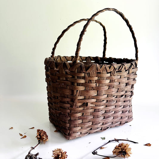 Vintage Hand Woven Basket with Double Handles