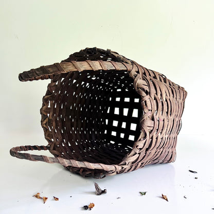 Vintage Hand Woven Basket with Double Handles
