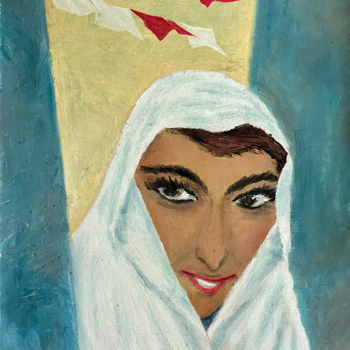 Vintage Oil Painting of Woman in Head Scarf