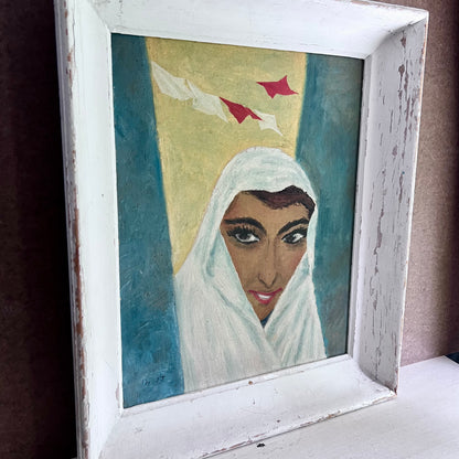 Vintage Oil Painting of Woman in Head Scarf