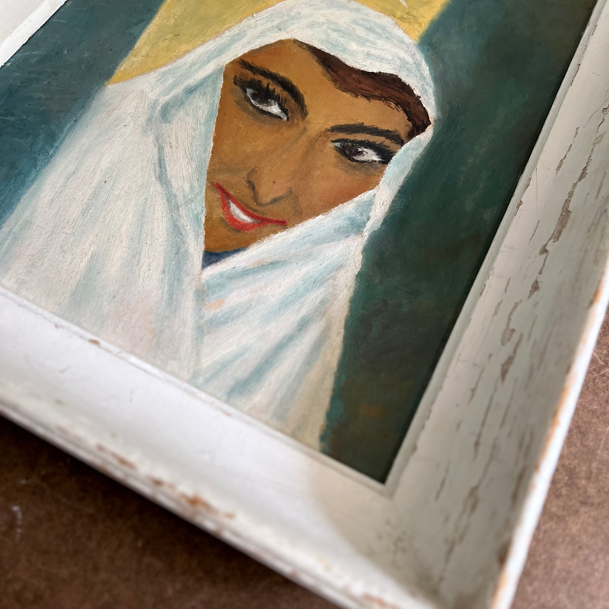 Vintage Oil Painting of Woman in Head Scarf