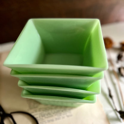 Vintage Green Jadeite Square Glass Bowl, Set of Four
