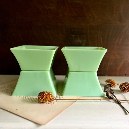 Vintage Green Jadeite Square Glass Bowl, Set of Four